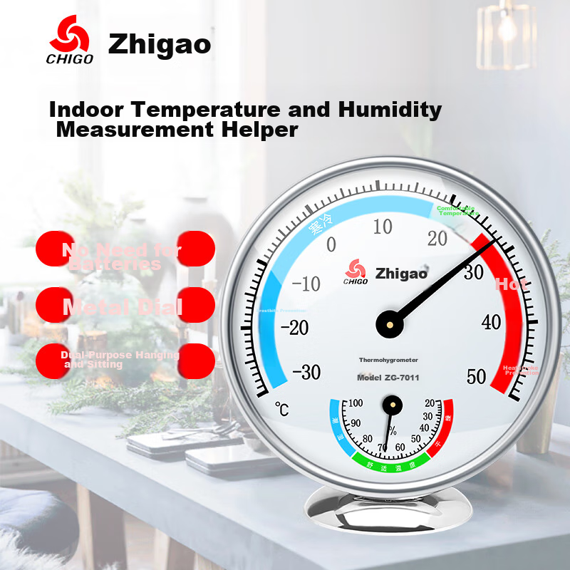 CHIGO ZG-7011 Thermometer Hygrometer High-Precision Home ABS Mechanical Can Be Hung Or Stand, Precise Measurement Eco-Friendly Material
