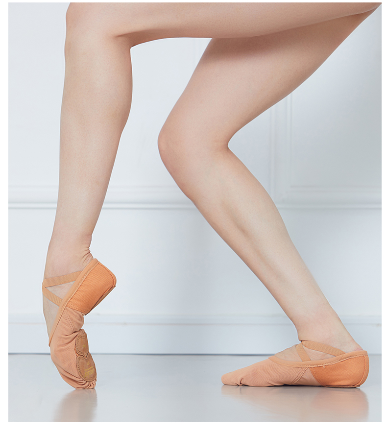 Sansha Adult Ballet Practice Shoes, Elastic Mesh with Leather Sole, Cat Paw Dance Shoes, Breathable Soft Shoes, 357X Meat Size 37 8
