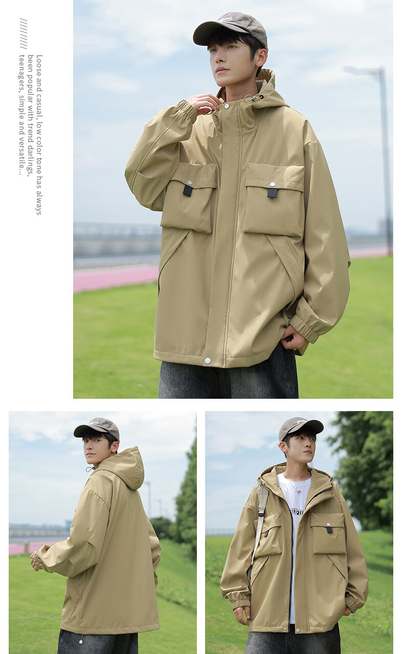 POUM American-Style Workwear Trendy Jacket for Men, Spring And Autumn Loose Fit Windproof Casual Coat, 2451 Orange-Red XL 8