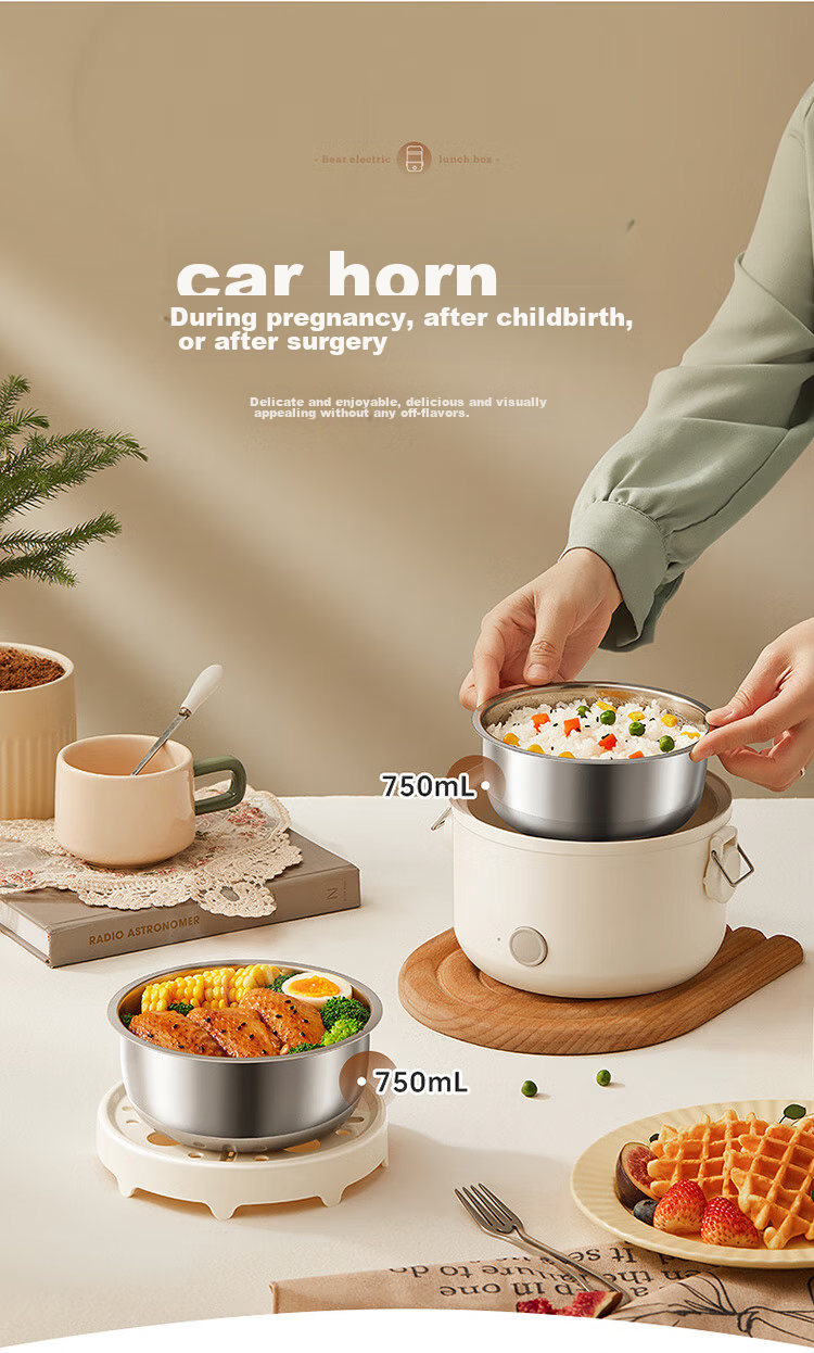 Bear Electric Lunch Box, Heated Lunch Box, Insulated Lunch Box with Heating Function, Portable Steaming And Cooking Food Device, Office Use, 1.5L Double-Layer Stainless Steel Inner Pot, Multifunctional DFH-C15D2 6