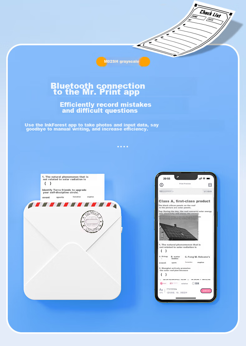 MR.IN M02SH 2-Inch Ultra-Clear Gray Scale Error Printer with Adhesive, Perfect for Primary And Secondary School Students' Error Correction without Copying, Compact Home Mini Learning Printer 9