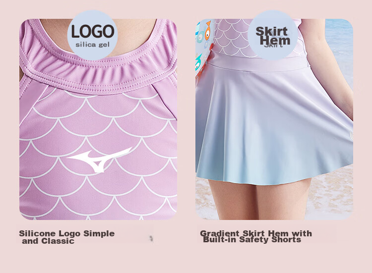 MIZUNO Children's Swimsuit, Cute Mermaid Princess Style with Skirt for Girls, Sun Protection One-Piece Swimwear for Older Kids, Hot Spring Bathing Suit A3402 Purple 150 22