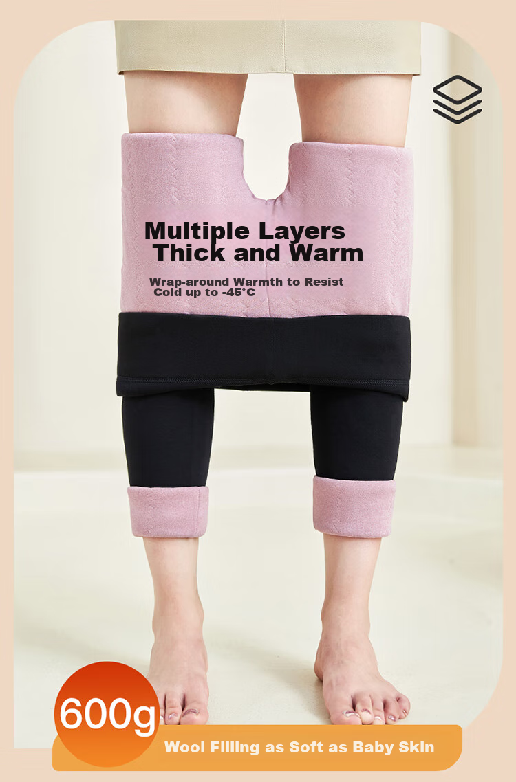 LangSha 100% Wool Cotton Pants for Women, Winter Fleece-Lined Thick High-Waist Plus-Size Leggings, Northeastern Style Warm Base Layer Pants 5