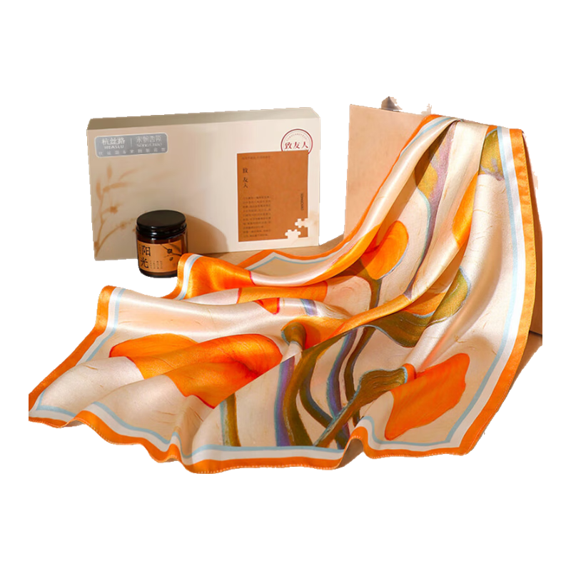 Hangsilu Silk Scarf Aromatherapy Set, Chinese-Style Mulberry Silk Square Scarf, Gift for Mother's Birthday, High-End Practical Mid-Autumn Festival Gift