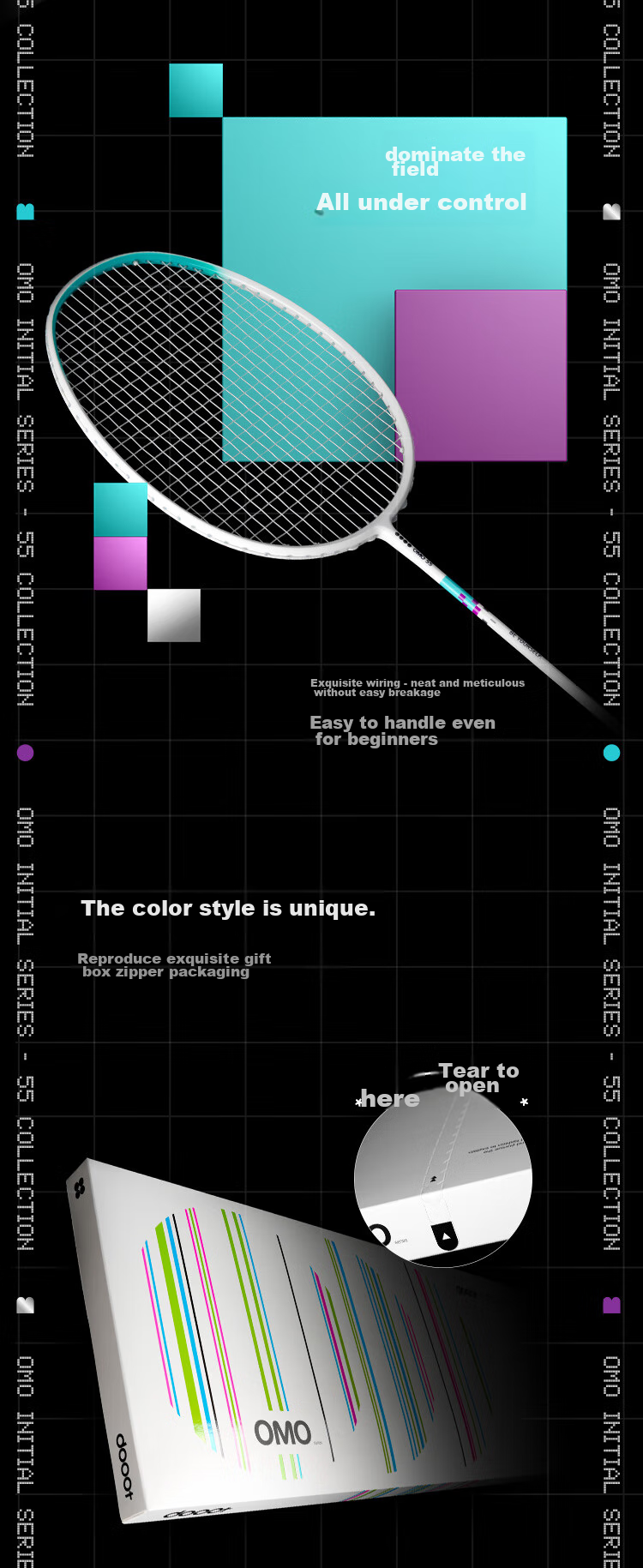 Dooot Badminton Racket, Single Racket OMO55, Ultra-Light 4U, Full Carbon Fiber, Durable, Adult Professional Training Racket 4