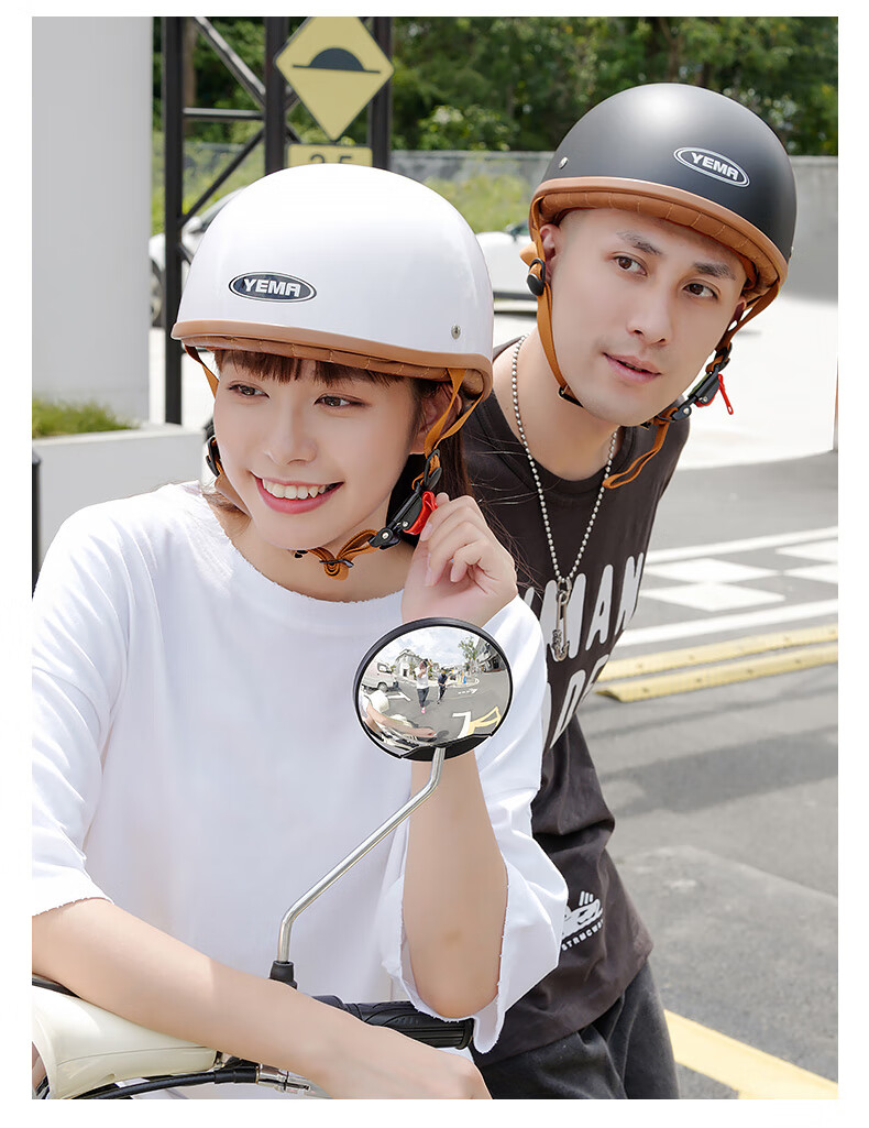 YEMA 3C Certified 352S Electric Motorcycle Helmet Men's Retro Half Helmet Electric Scooter Safety Helmet Women's Four-Season Lightweight Summer One Size Khaki White 3