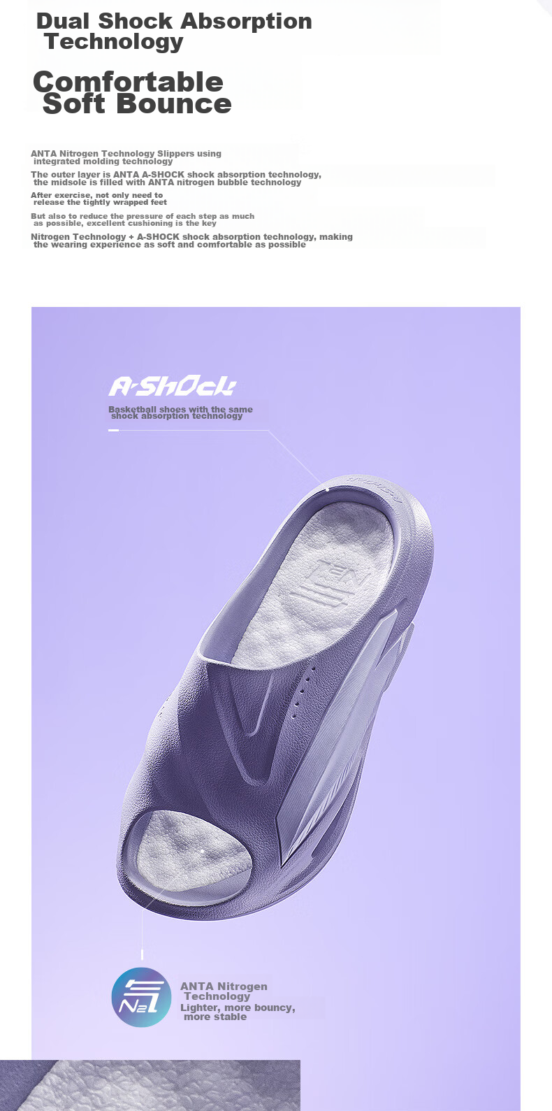 Anta Nitrogen Bubble Slippers Beach Sandals Men's Indoor Lightweight Soft Sole Outdoor Casual Basketball Slides 39