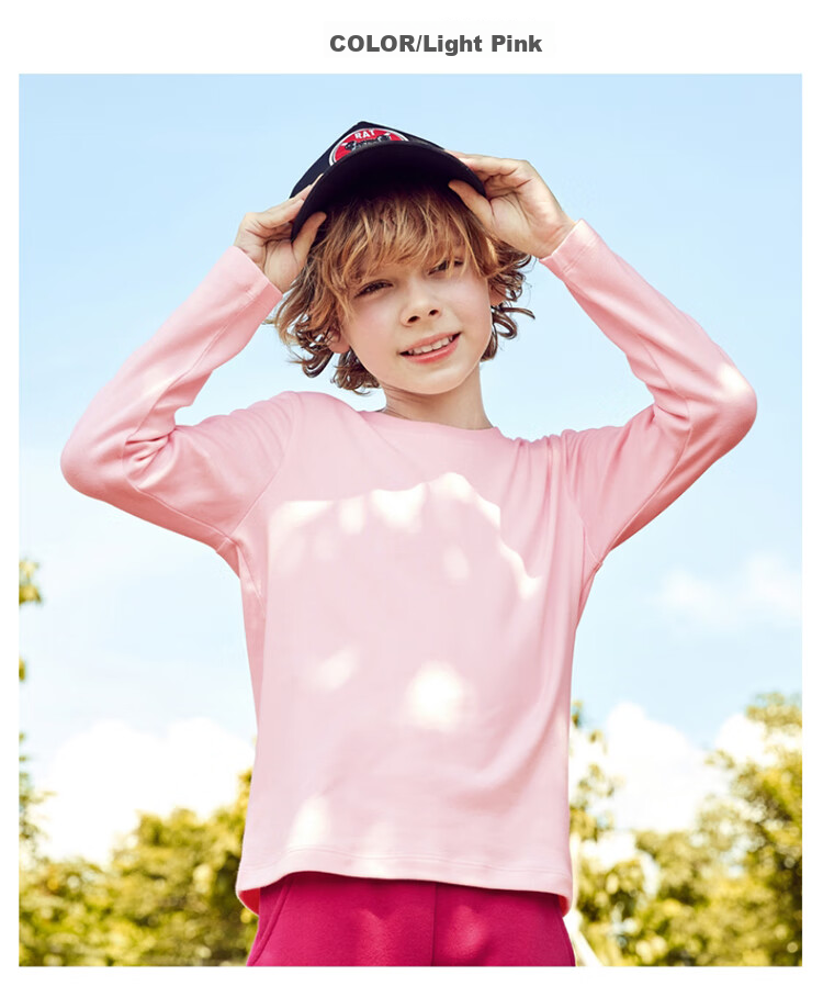 Baleno Children's Spring Solid Color Crew Neck Base Layer Long Sleeve Top for Boys And Older Children 82031811 29R Pink 120cm 15