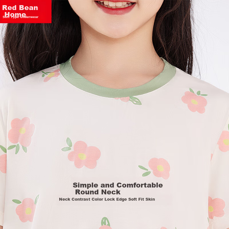 Hodohome Children's Loungewear, Girls' Class A Modal Cool-Touch Short-Sleeve Shorts Pajamas, Fresh Girls' Set 300 165