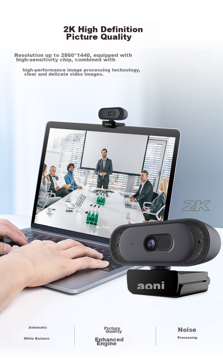Aoni Computer Webcam, 2K Ultra HD, Auto Focus, with Microphone, for Desktop And Laptop External Use, Home Online Classes, Video Conferences, Live Streaming, Product Promotion, Plug-And A50 4