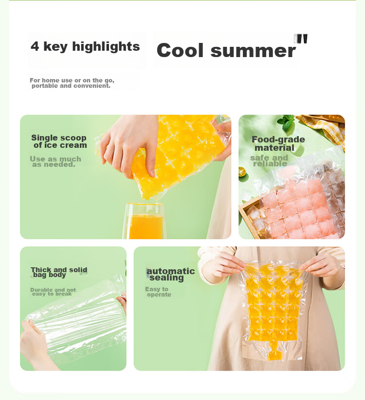 MARYYA Disposable Ice Bags, 50 Pieces Per Pack, Food-Grade Ice Mold Bags with Funnel, Self-Sealing Ice Cube Tray 2