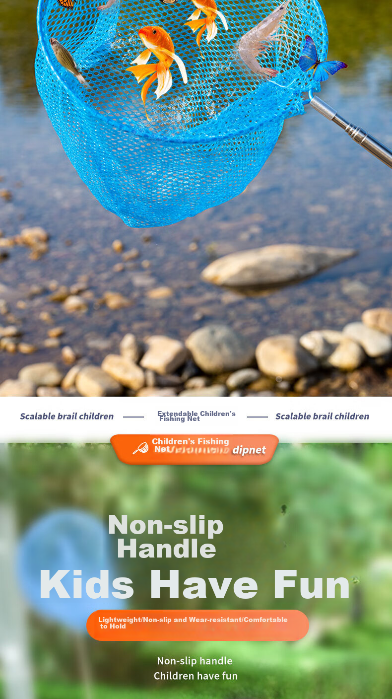 Grsaed Children's Fishing Net Set with Stainless Steel Telescopic Handle, Small Fish Catching Net, Dragonfly Insect Catching Net, Foldable Fishing Net, Water Bucket Fishing Tackle 6
