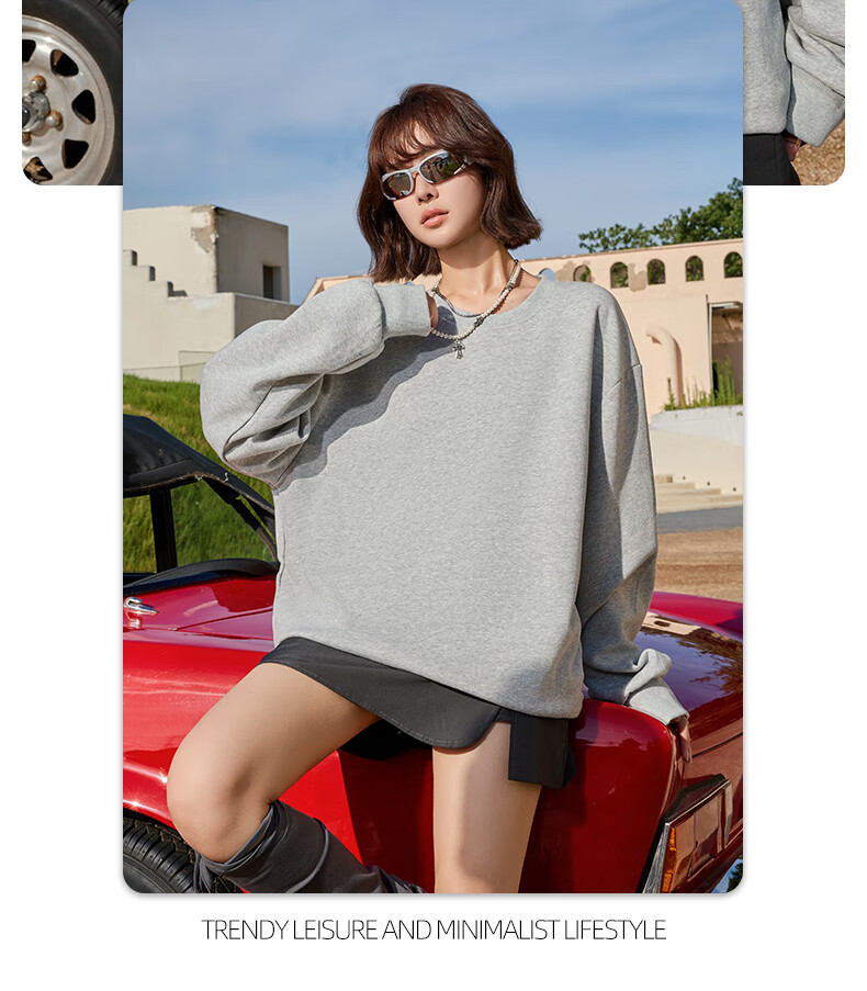 Baleno Loose Round Neck Sweatshirt for Men, Spring And Autumn Trendy Oversized Plus Size Top, Casual Versatile Solid Color Jacket for Me 16