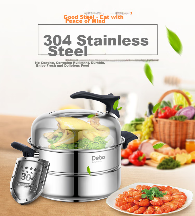 Debo Tang Steamer Pot, 304 Stainless Steel, Two-Layer Steamer Pot, Compatible with Induction Cookers, Wokeli 30cm 5