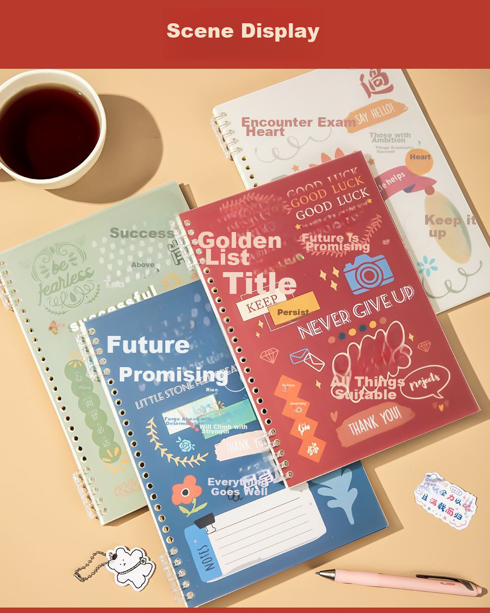 Faramon Comfortable B5 Loose-Leaf Notebook, Thick Journal for Middle And High School Students, Detachable Spiral Notebook for College Students, Aesthetically Pleasing Lined Exam Preparation Diary, Golden List of Success 9
