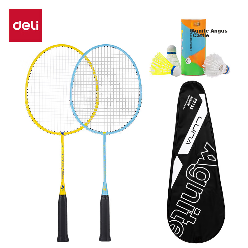 Deli Children's Badminton Racket, Wear-Resistant And High-Elasticity, Suitable for Beginners, Comes with 2 Shuttlecocks, Family Fun Toy Racket