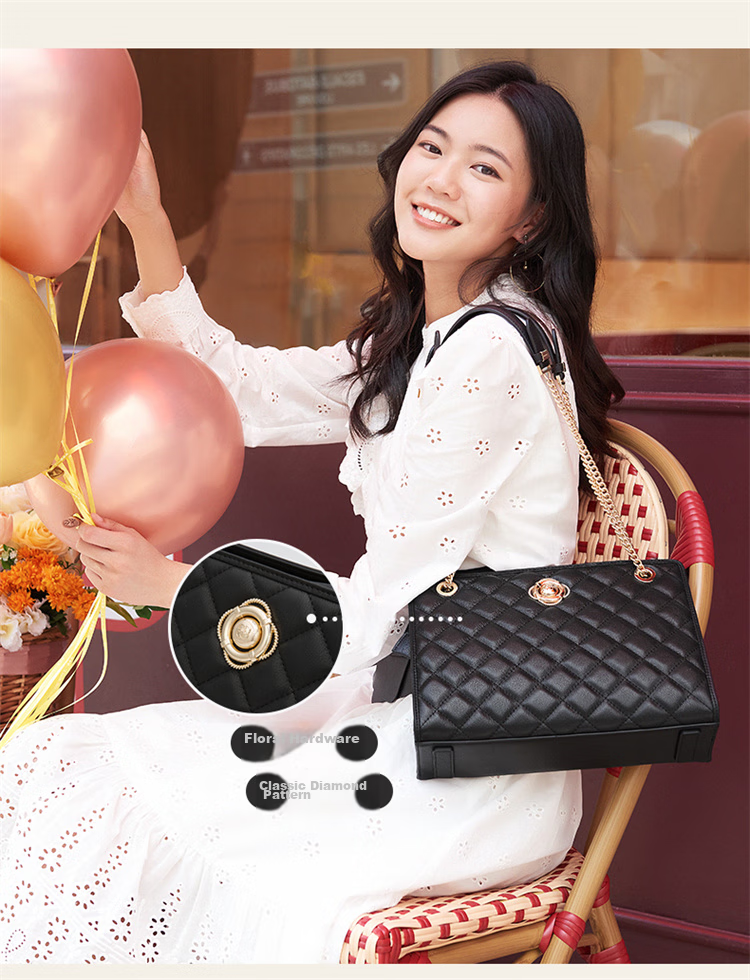 HONGU Women's Handbag, Simple Casual Fashion Diamond Pattern Shoulder Bag, Top-Grain Leather Crossbody Bag, Birthday Gift for Girlfriend 5