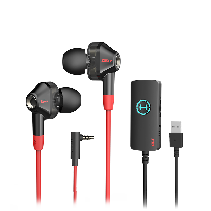 EDIFIER HECATE GM360 Sound Card Edition In-Ear Dual Dynamic Four-Core Gaming Headphones Computer Mobile Earphone 7.1 Channel External Sound Card Gift Black And Red