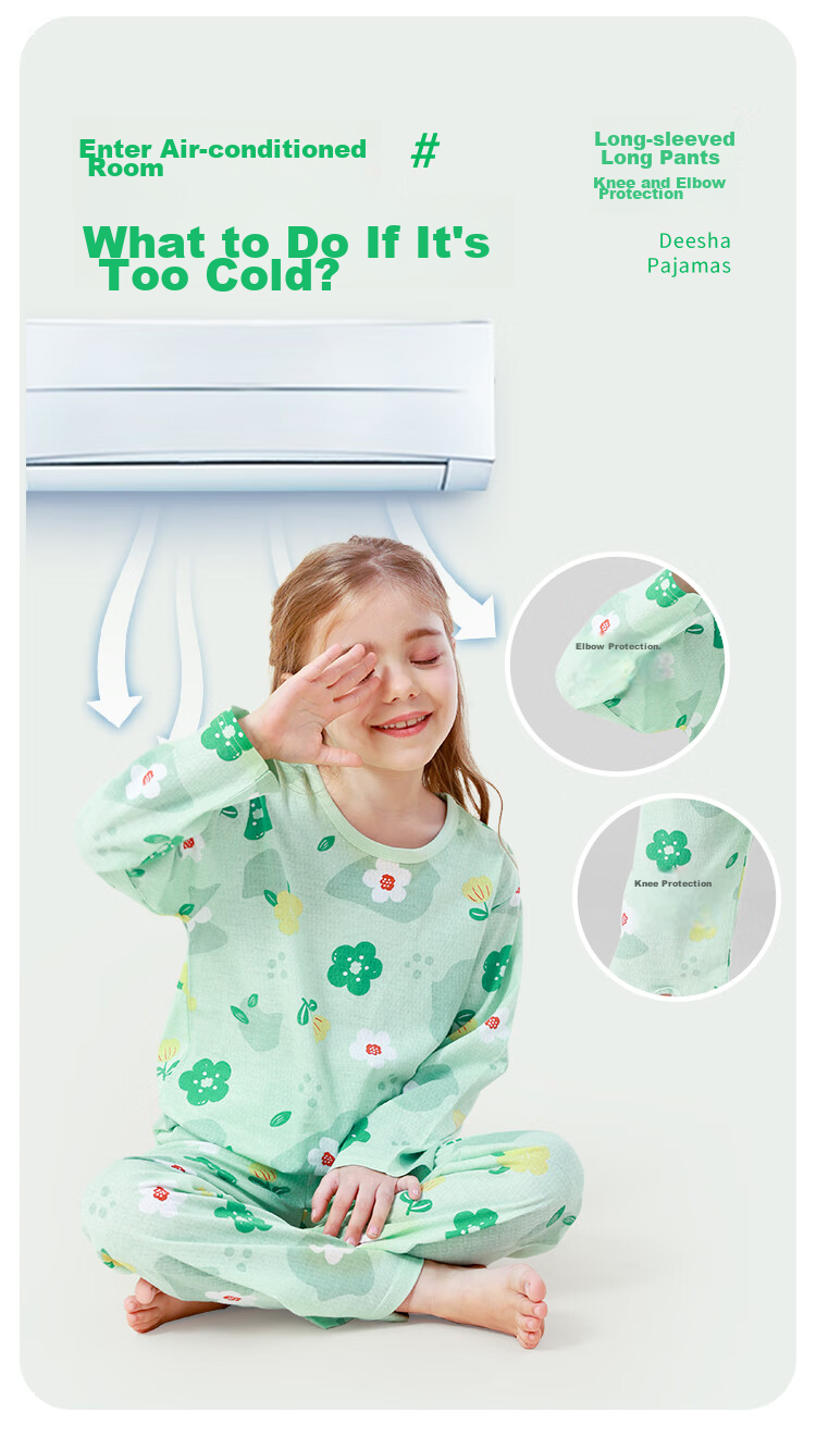 DEESHA [100% Cotton Mesh] Children's Loungewear, Girls' Pajamas for Older Kids, Children's Air Conditioning Suit Set 2