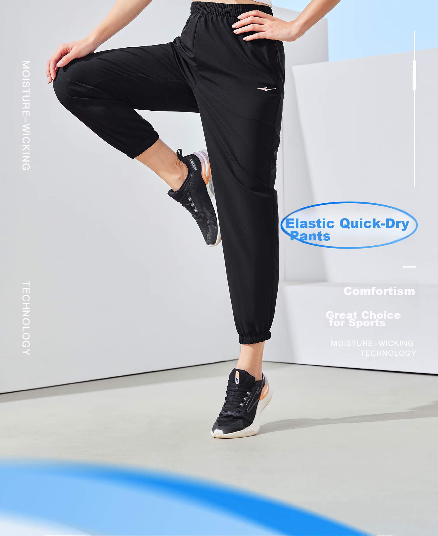 ERKE Women's Spring Woven Sports Pants Elastic Quick-Dry Moisture-Wicking Casual Outdoor Fitness Cropped Trousers 2