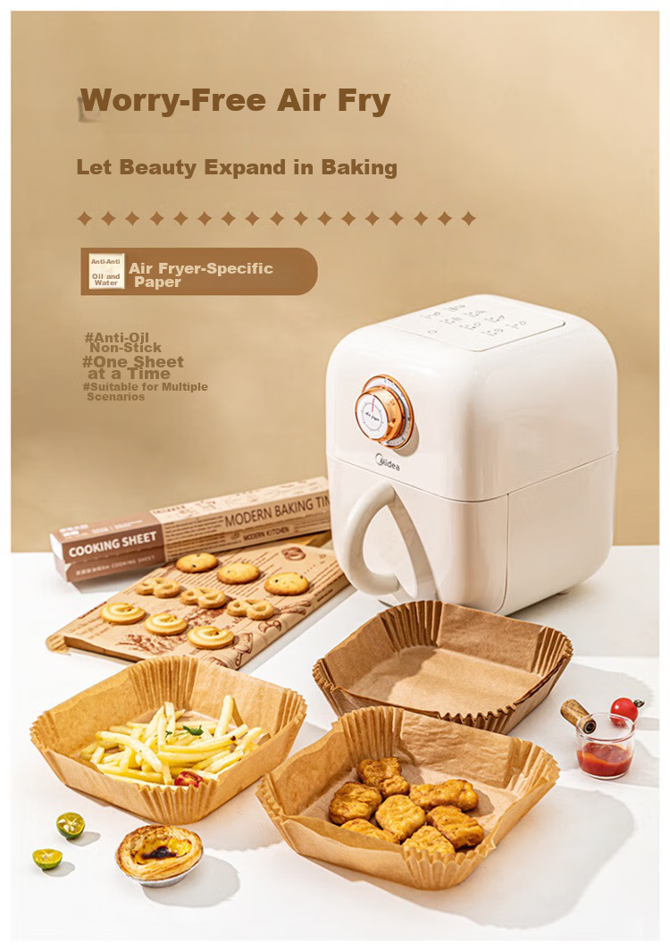 Jieribang Air Fryer Paper [110 Sheets], Heat-Resistant Oil-Absorbing Paper Liner for Food Baking, Roasting, And Barbecue Silicone Paper 2