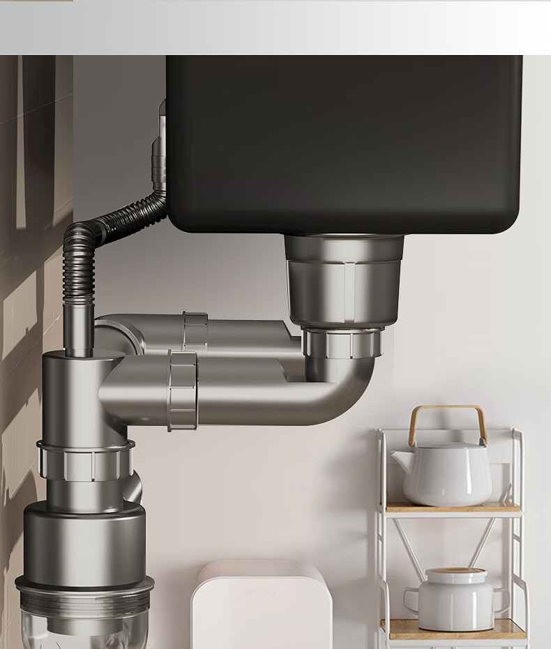 DU PONT Kitchen Sink Drain Pipe Fittings, Sink Drain Assembly, Double Sink Drainage System, Pipe Set for Washing Dishes And Vegetables, PJ022 5