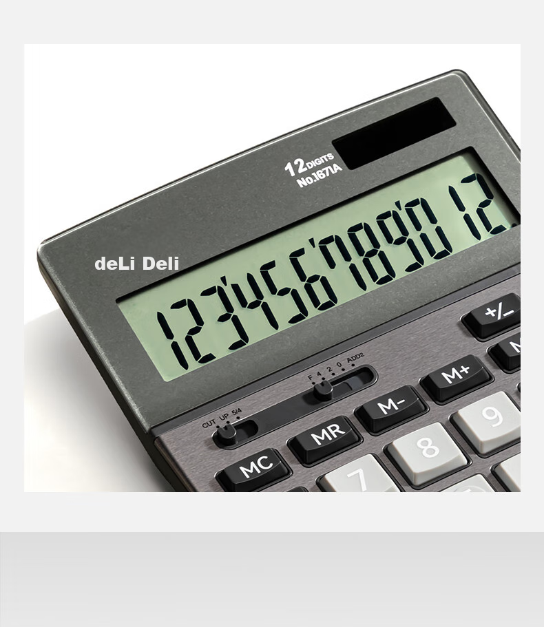 Deli Dual Power Business Office Desktop Calculator, 12-Digit Large Screen Plastic Keypad Desktop Calculator, 1671A 7