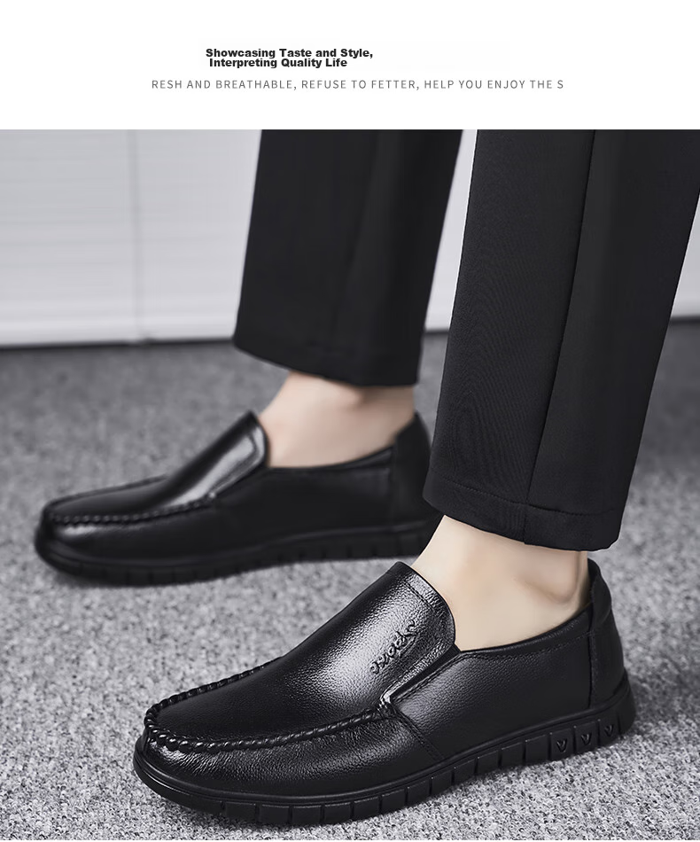 MEXICAN Business Casual Shoes Men's Top-Grain Leather Shoes Formal Slip-On Derby Shoes for Men 8283 Black Size 40 22