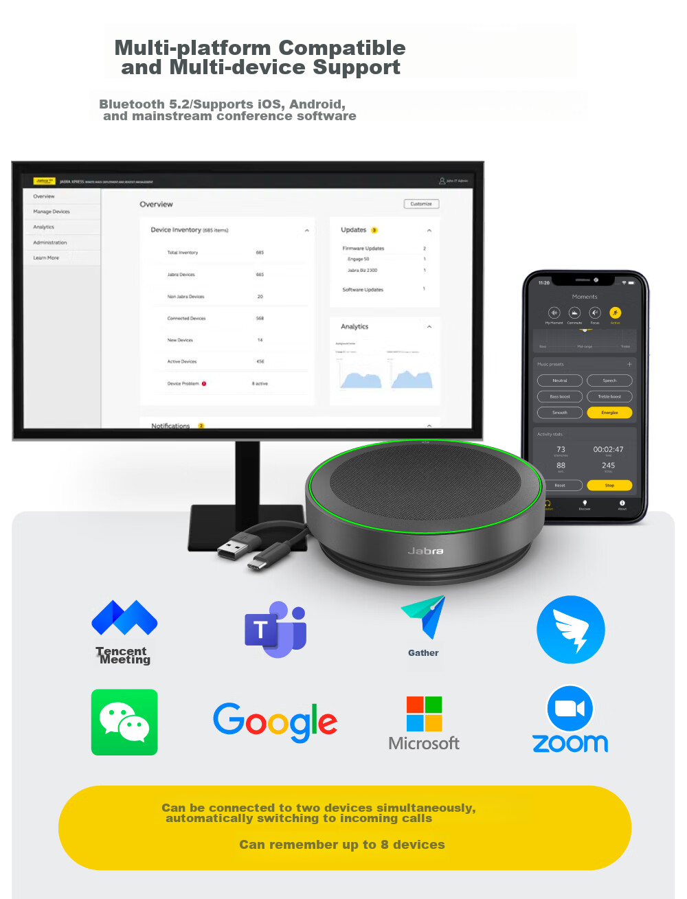 Jabra Video Conference Wireless Bluetooth Omnidirectional Microphone Speaker with Noise Reduction, 360-Degree Amplification And Sound Pickup, Speak2 75 MS (Suitable for Small Meetings) 17