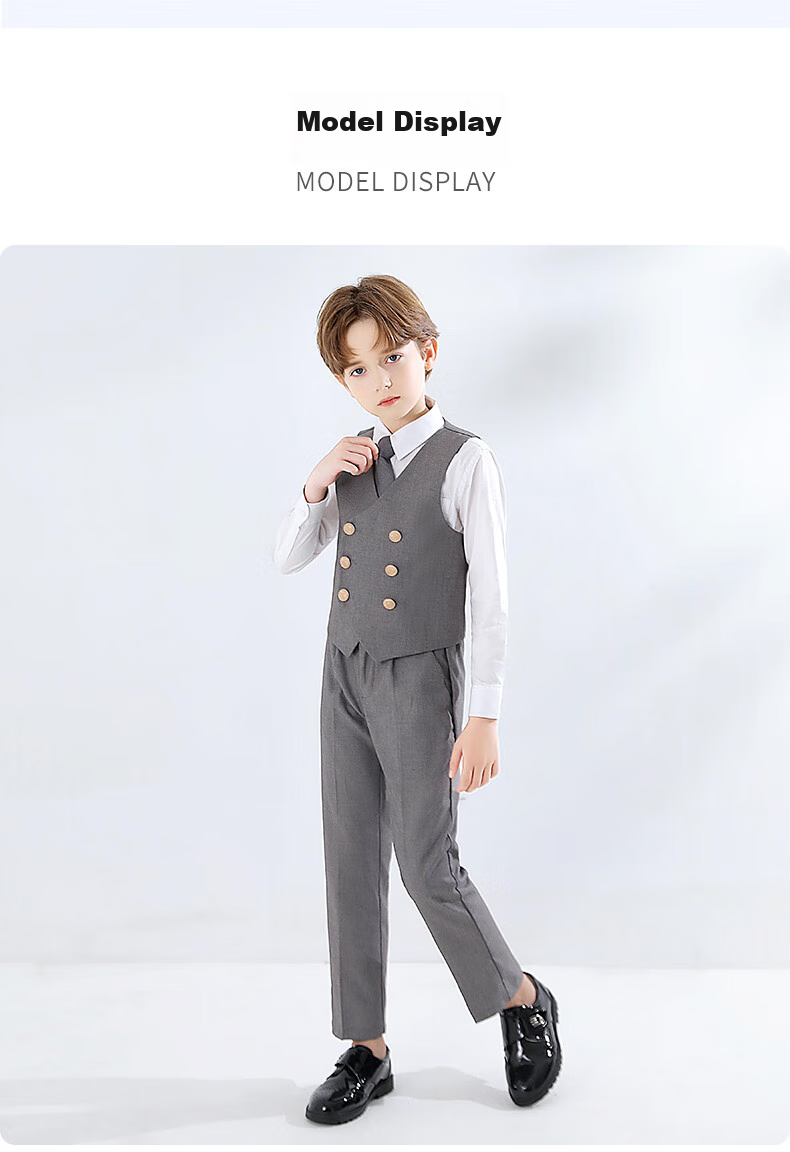 Yinuofang Children's Suit Vest Set Boys' Performance Outfit Gray Formal Wear High-End Gray: Vest Set 170CM 14
