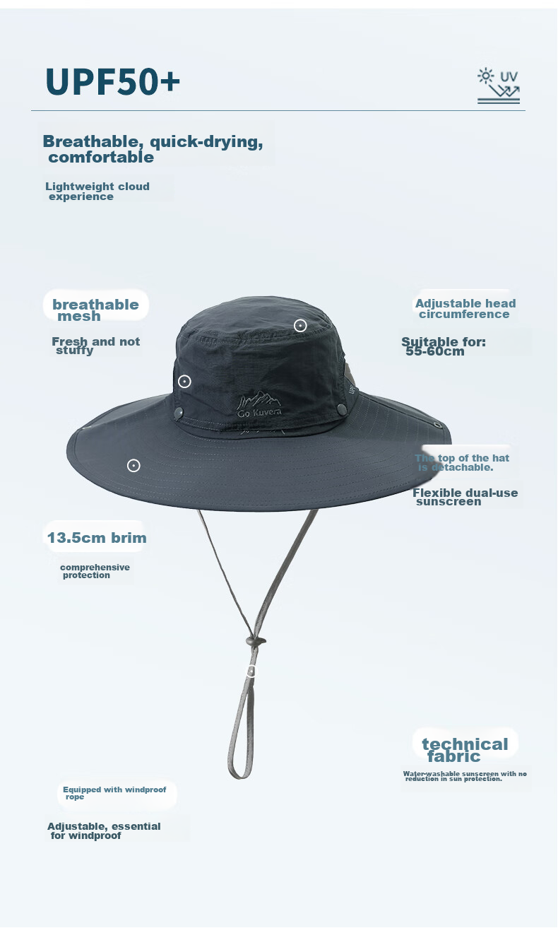 MISSION UV Sun Protection Hat for Men, Wide Brim Fishing Bucket Hat, Hiking Cap, Summer Outdoor UV-Resistant Large-Brimmed Sun Hat 3