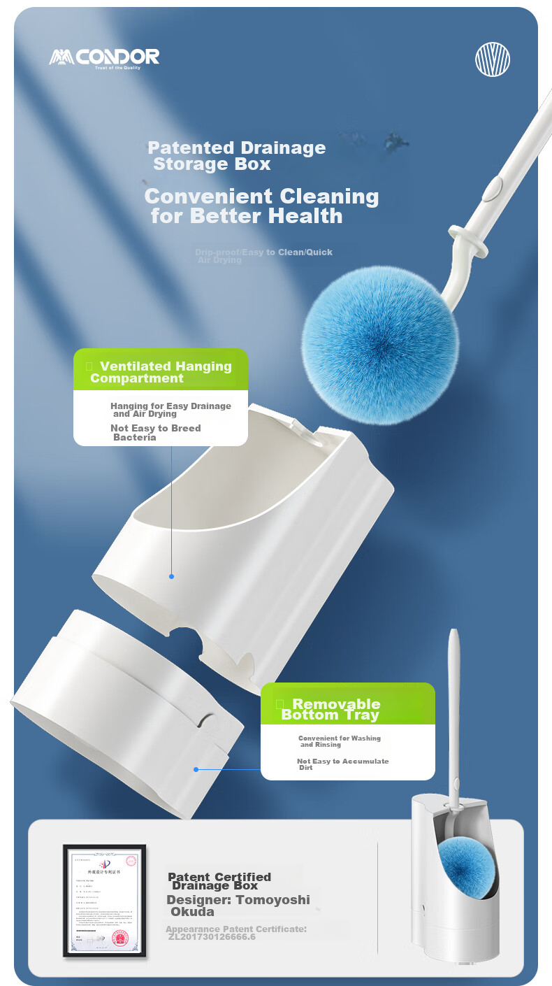 CONDOR Japanese Toilet Brush Set, No Dead Angles, Household Toilet Cleaning Brush, Gentle on Enamel Surface, Bathroom Cleaning Brush 16