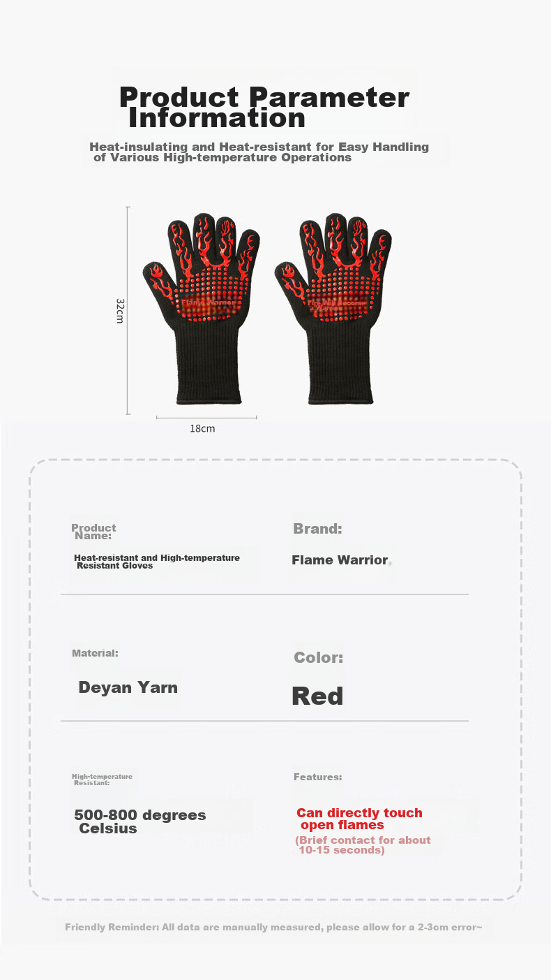Huoyanzhanshi Heat-Resistant Gloves, 800-Degree Insulation Gloves, Flame-Retardant Fireproof Gloves, Industrial Yiqian Silk Fiber Silicone Gloves for Microwave Oven, Barbecue, Oven, Thickened Anti-Scalding Gloves 8