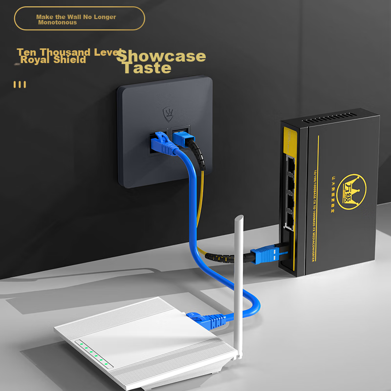 Сетевая розетка WANJEED Cat5e, двойная, с модулем сети и оптоволокна, серая