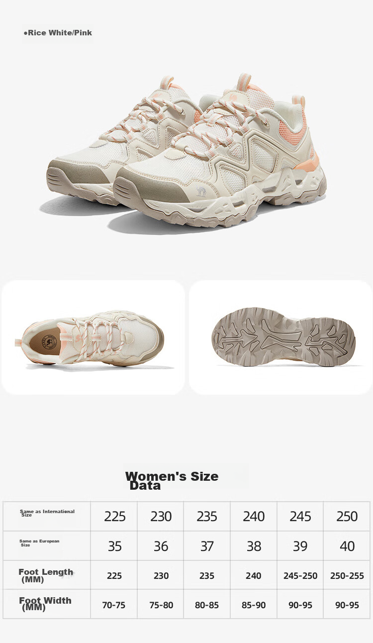 CAMEL [Yiyan] Women's Outdoor Shoes, Comfortable Breathable Hiking Boots, Shock-Absorbing Wear-Resistant Low-Top Trekking Shoes 3014 18