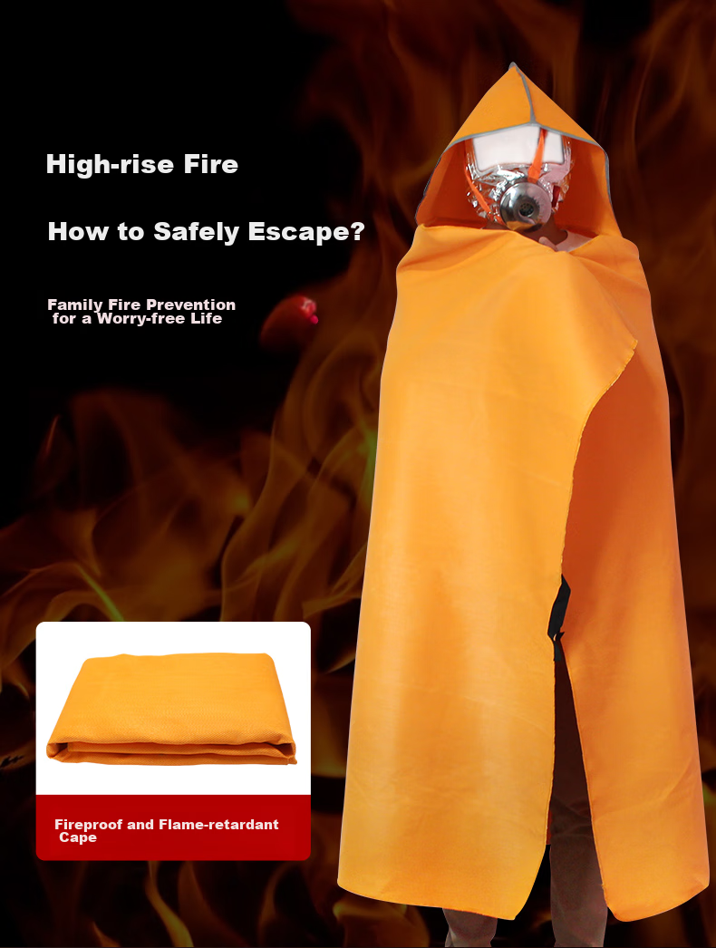 Jumu Fire Escape Cloak, Emergency Escape Fire Blanket, Kitchen Household Anti-Poison Mask, Matching Silicone Fire Blanket 5