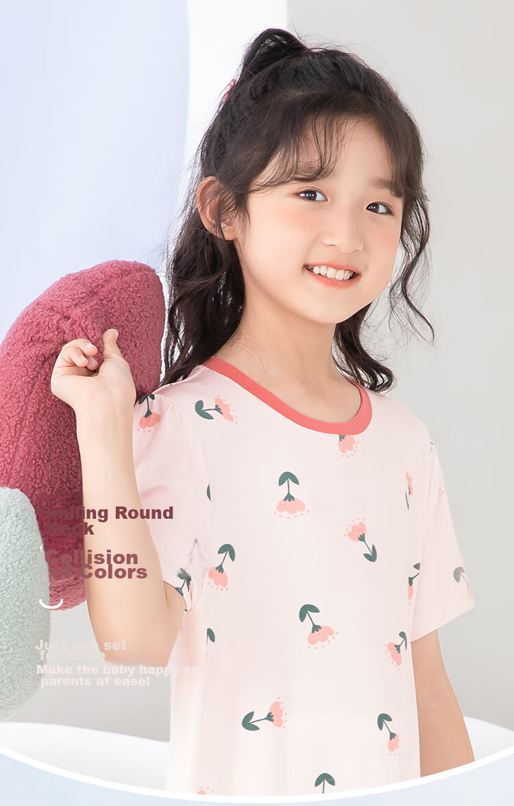 Hodohome Children's Summer Nightgown, Girls' 50S Modal Sleep Dress, Loose-Fitting Cool-Feeling Dress, Can Be Worn Outside, Size 350 140 5