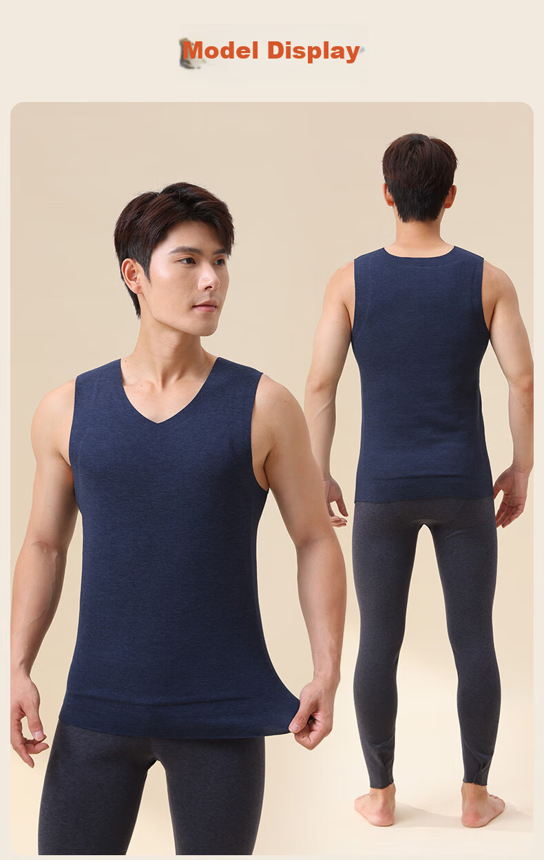 LangSha Thermal Vest for Men [26 Autumn And Winter New Product], Fleece-Lined, Thickened, Heat-Generating, 100% Wool, Large Patch, Base Layer 19