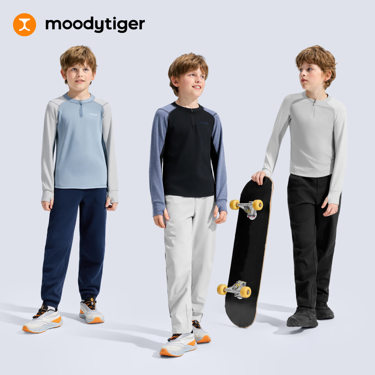 MoodyTiger Boys' Long Sleeve T-Shirt Moisture-Wicking Breathable Winter 2025 New Kids' Warm Stretch Half-Zip Sportswear