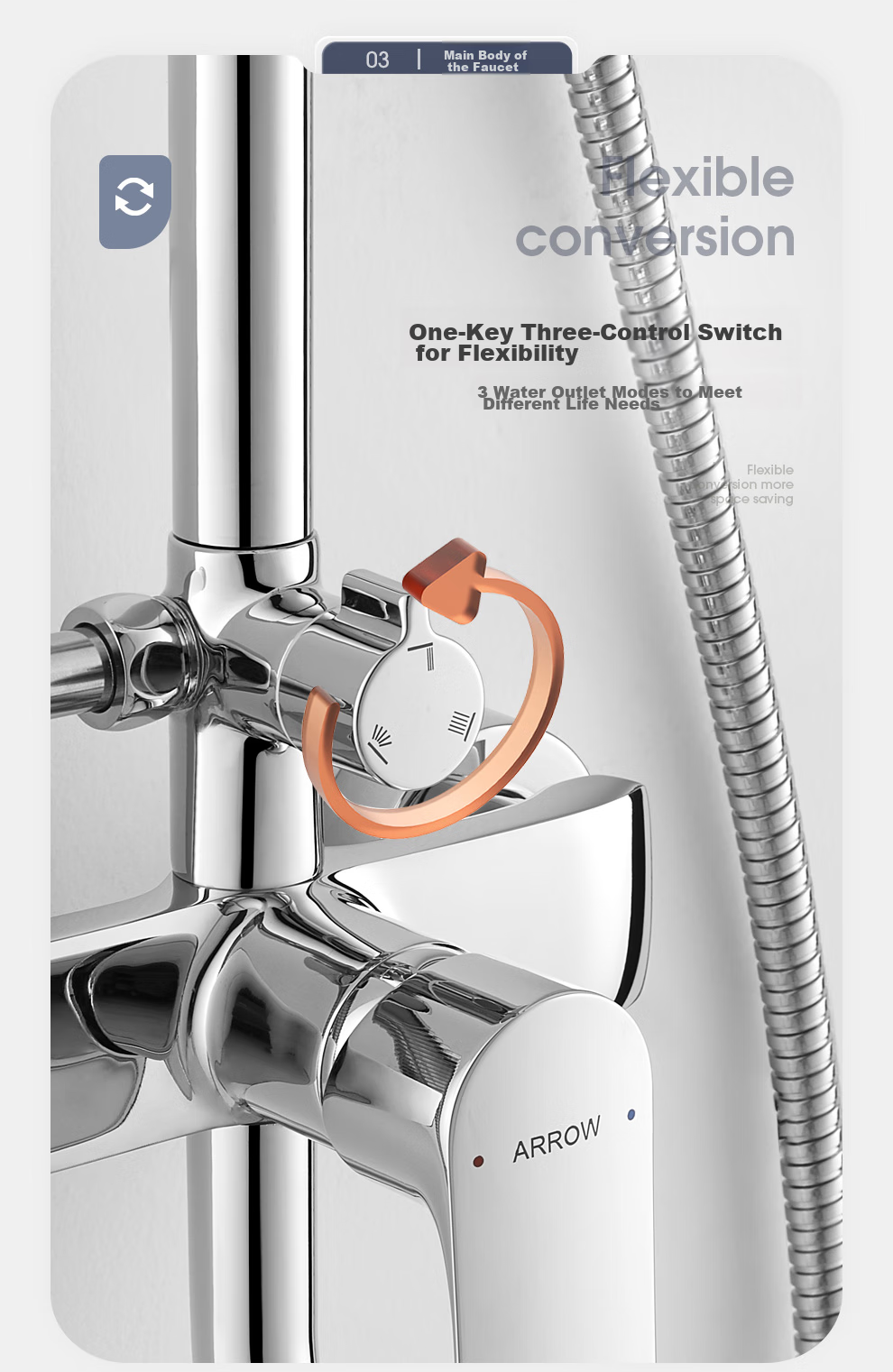 ARROW Simple Shower Head Wall-Mounted Silver Handheld Adjustable AE3263CP-P 10