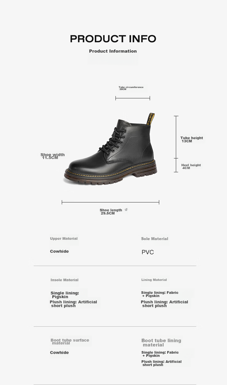 Belle Black Obsidian Warrior Thick-Soled Casual Fleece-Lined Men's Boots, New Workwear Martin Boots A1764DD4, Black Fleece Lining, Size 40 3