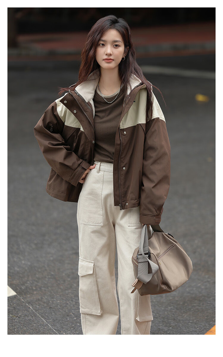 DME Workwear Two-Piece Set Winter Color-Block Detachable Fleece-Lined Jacket for Women 2