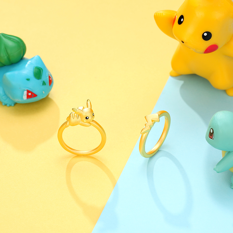 潮宏基 chj jewellery 精灵宝可梦皮卡丘 足金黄金戒指女款女戒定价