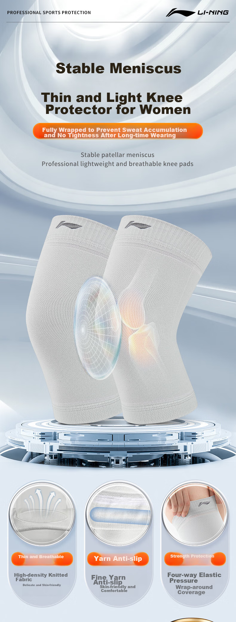 Li-Ning Knee Brace for Sports, Running, Warmth, Women's Cold Legs, Meniscus Injury, Specialized for Knees in Basketball, Badminton, Patella Protection, Hiking 2