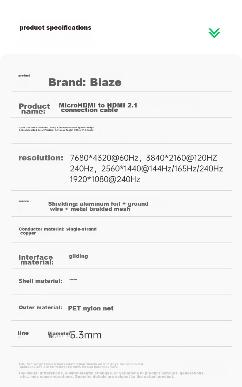 BIAZE MiniHDMI to HDMI 2.1 Version, 8K60Hz/4K120HZ Mini HDMI High-Definition Cable, 3-Meter Connection Cable for Tablets, TVs, Projectors, And Monitors 16