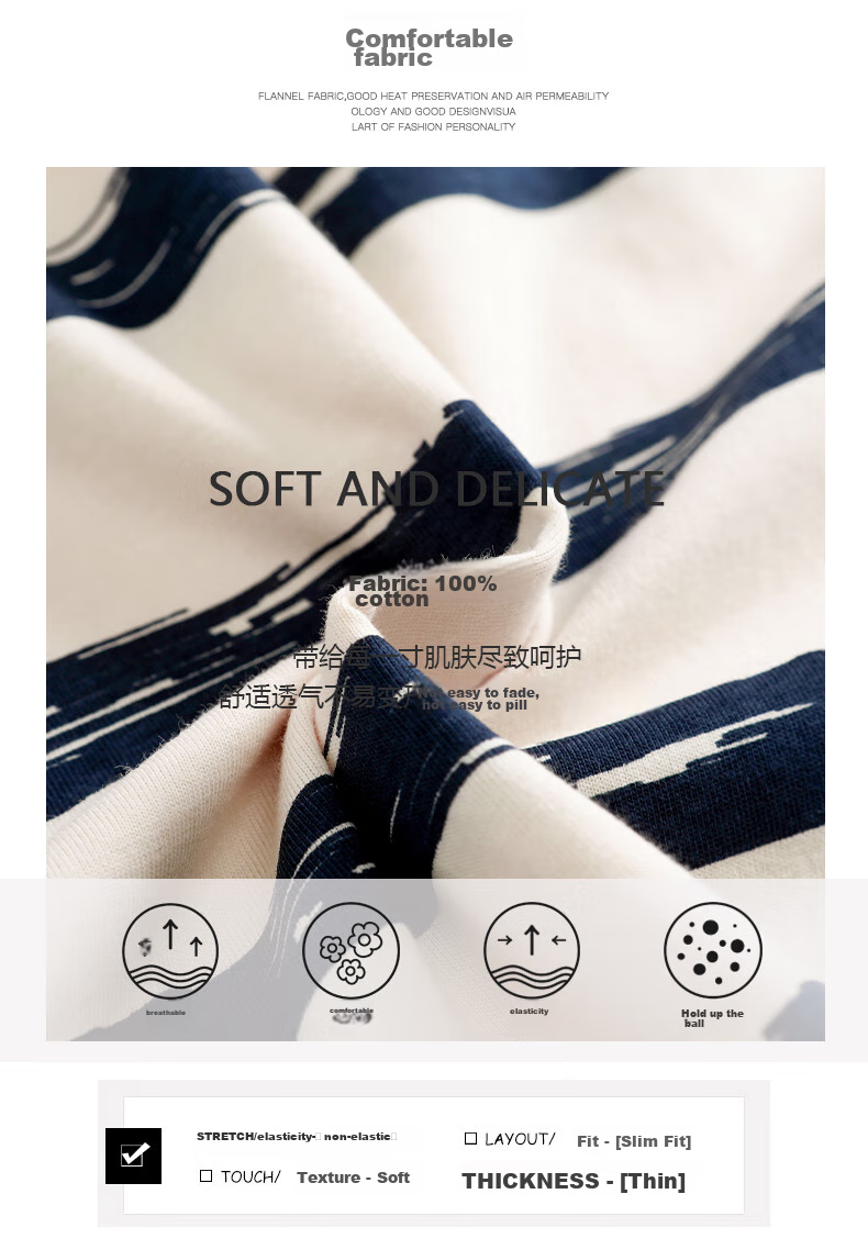 FENTENGCARE [100% Pure Cotton Breathable] Men's Pajamas, Spring And Summer Round Neck Pullover Long Sleeve Loungewear, Suitable for Outdoor Wear QH 6