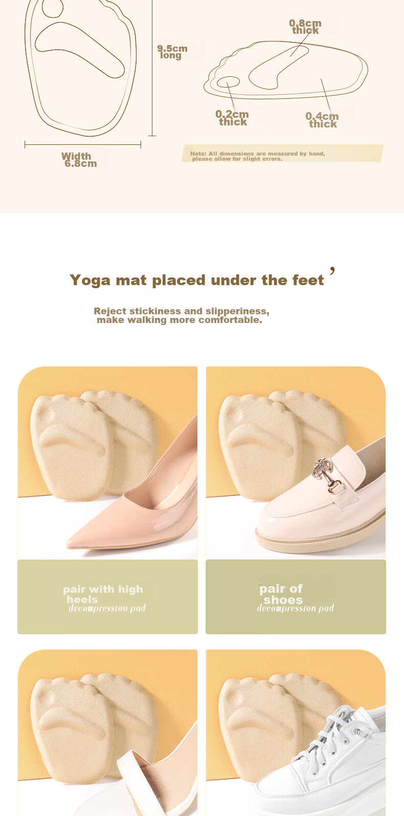 Maigaole 3 Double Summer Silicone Palm Pads, Women's Half-Size Insoles, High Heel Shoe Aid, Sandal Pain Prevention, Non-Slip, Ultra-Soft, Sweat-Absorbing, Transparent 9