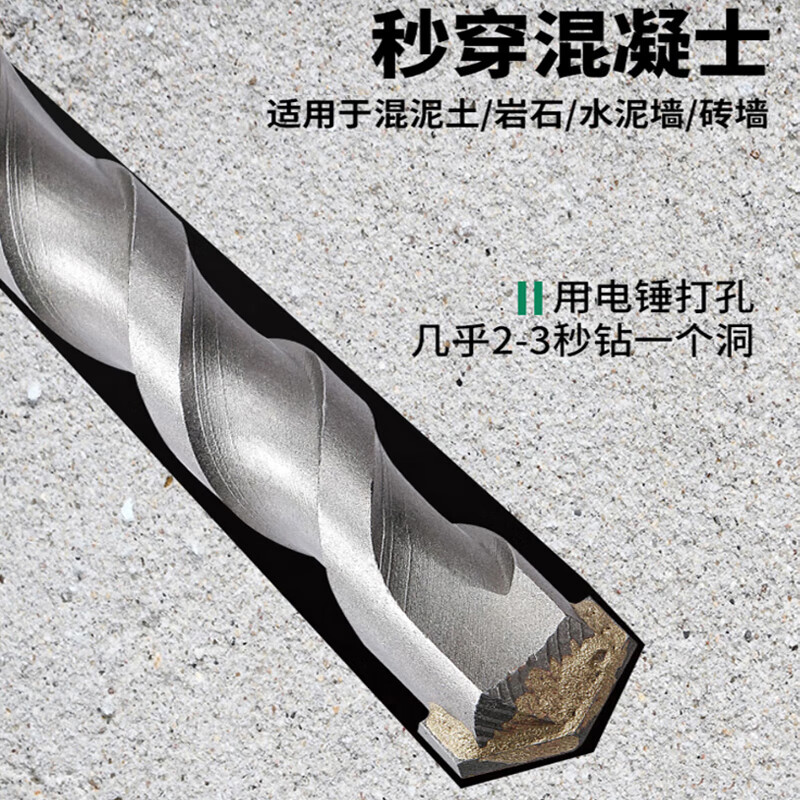 BERRYLION Extended Two-Groove Rotary Hammer Drill Bit for Cement Concrete Wall Drilling, Cylinder Shank 12*350mm