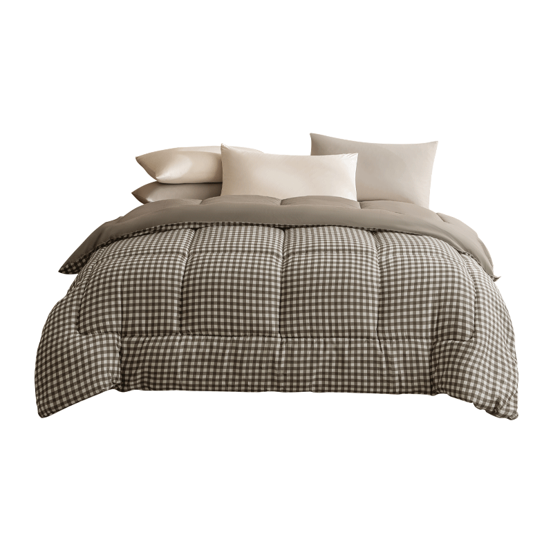 JD Original Puffy Warm Plaid Fiber Comforter, 100% Virgin Fiber Quilt, Winter Class A Warm Duvet Insert, Brown, 2x2.3m