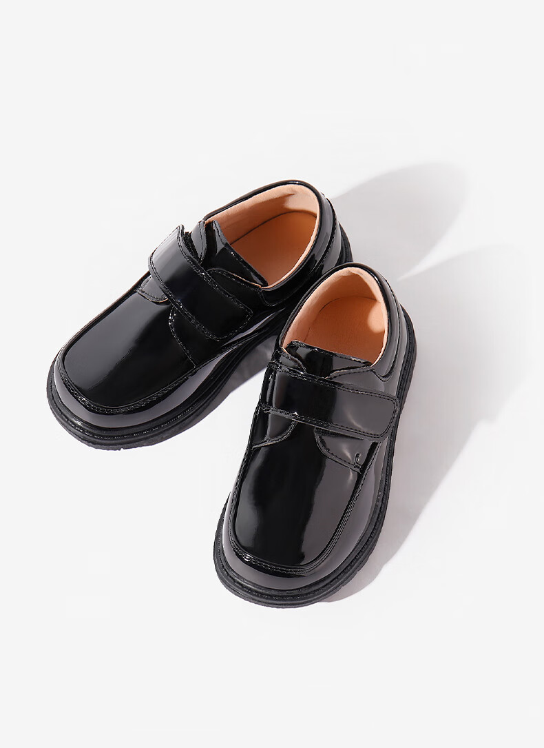 Luomeng Boys' Leather Shoes, Casual Student Style, British-Inspired Graduation Performance Shoes for Children, Black, Size 31 14